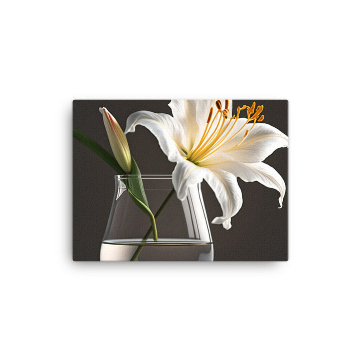 Large white lily by placing it in a simple glass vase canvas - Posterfy.AI