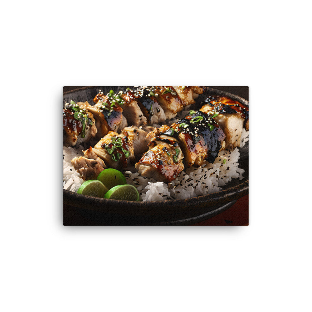 A Delicious Japanese Grilled Chicken Skewer Dish canvas - Posterfy.AI