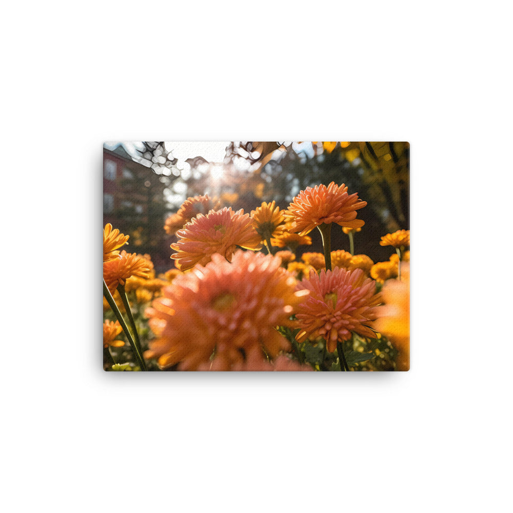 Chrysanthemums in the Fall Foliage canvas - Posterfy.AI