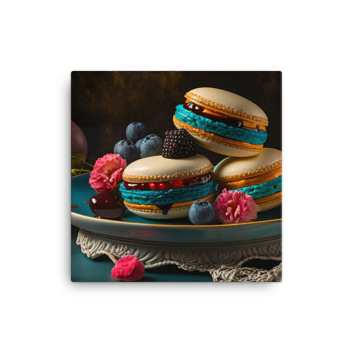 Colorful french macarons on plate canvas - Posterfy.AI