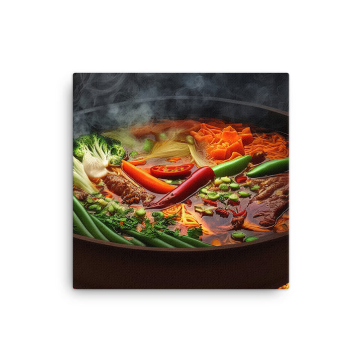 Steaming Hot Pot with Spicy Sichuan Sauce 四川麻辣火鍋 canvas - Posterfy.AI