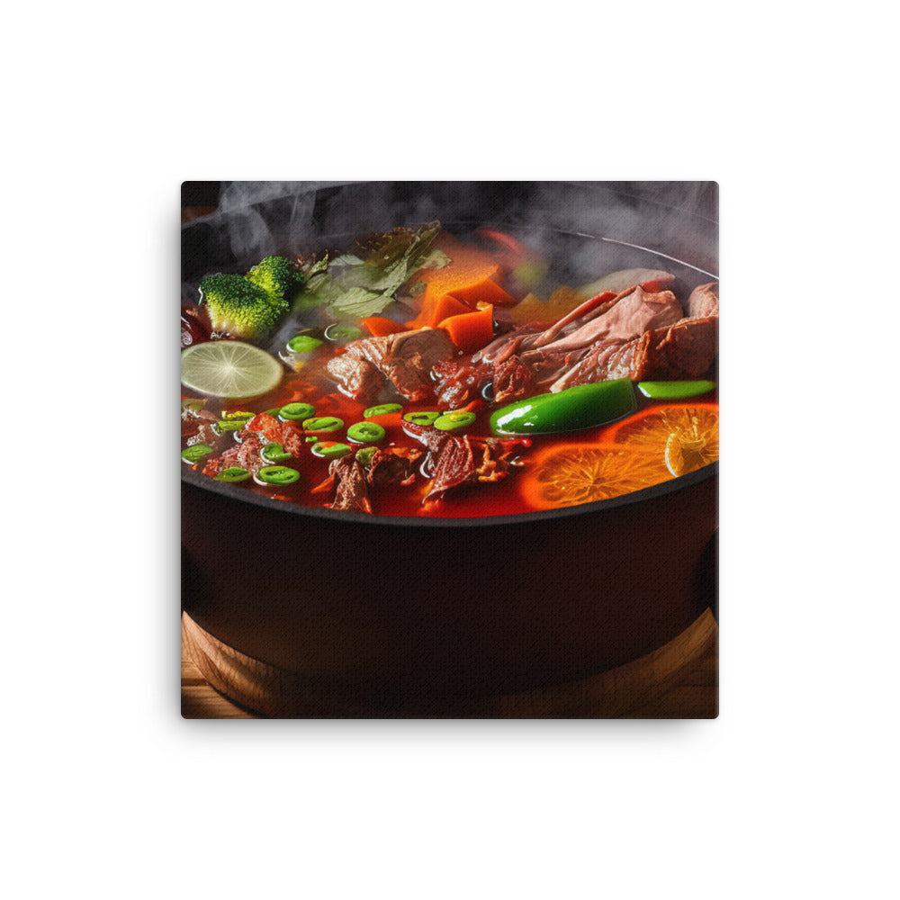 Steaming Hot Pot with Spicy Sichuan Sauce 四川麻辣火鍋 canvas - Posterfy.AI