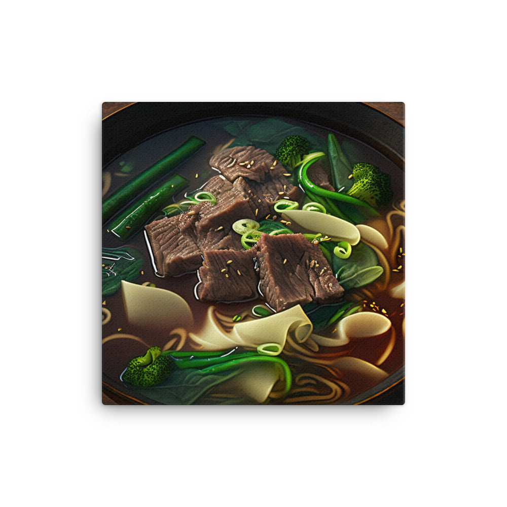 A steaming hot bowl of beef noodle soup 红燒牛肉麵 canvas - Posterfy.AI