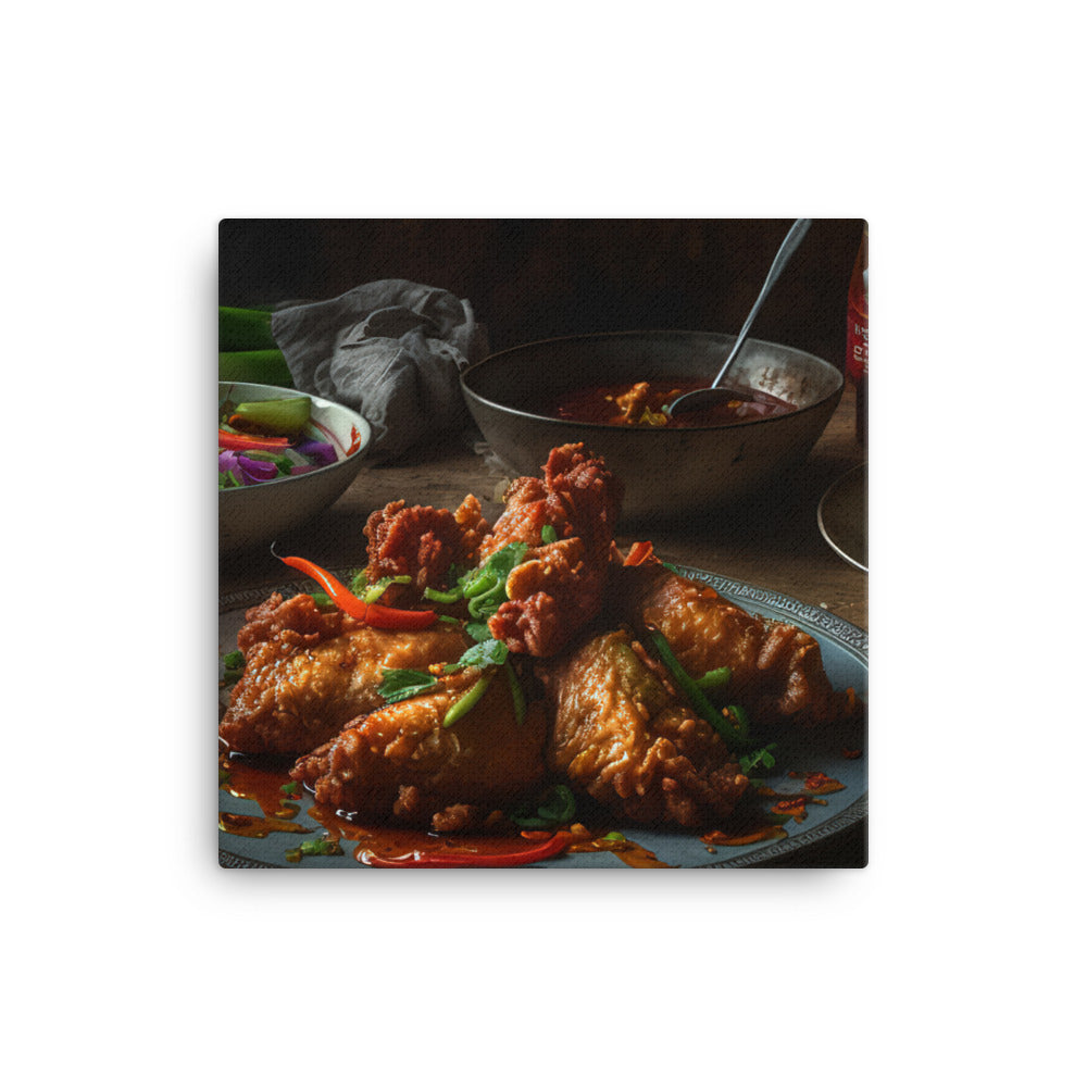 A plate of crispy and juicy fried chicken canvas - Posterfy.AI