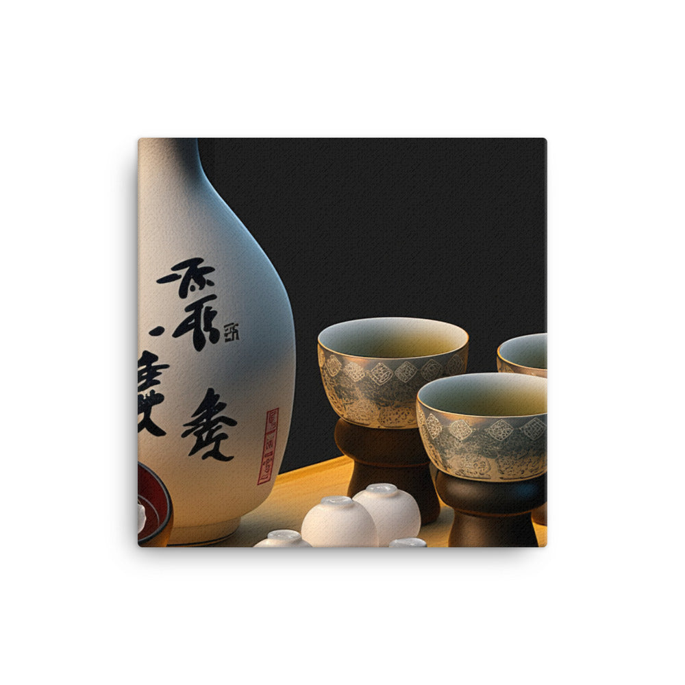 A traditional Japanese sake set with a tokkuri (sake bottle) and ochoko (sake-cups) canvas - Posterfy.AI