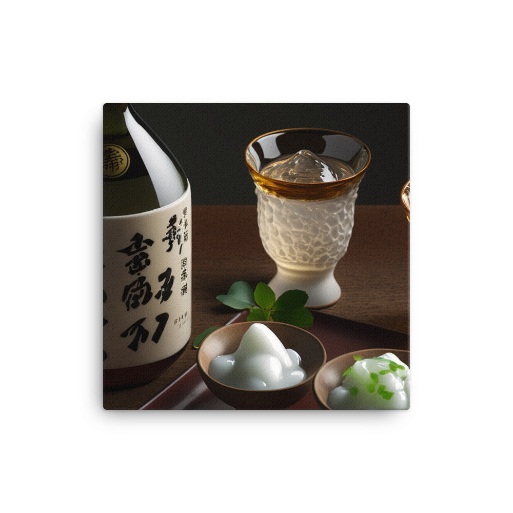 A traditional Japanese sake set with a tokkuri (sake bottle) and ochoko (sake-cups) canvas - Posterfy.AI