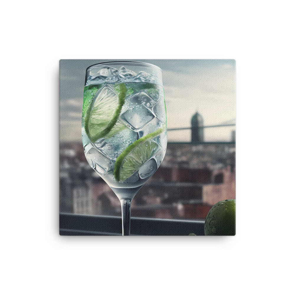 A refreshing gin and tonic with a slice of lime canvas - Posterfy.AI
