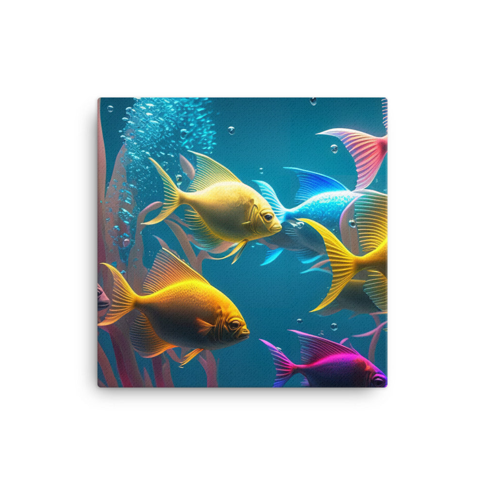 Neon tetras and their colorful companions canvas - Posterfy.AI