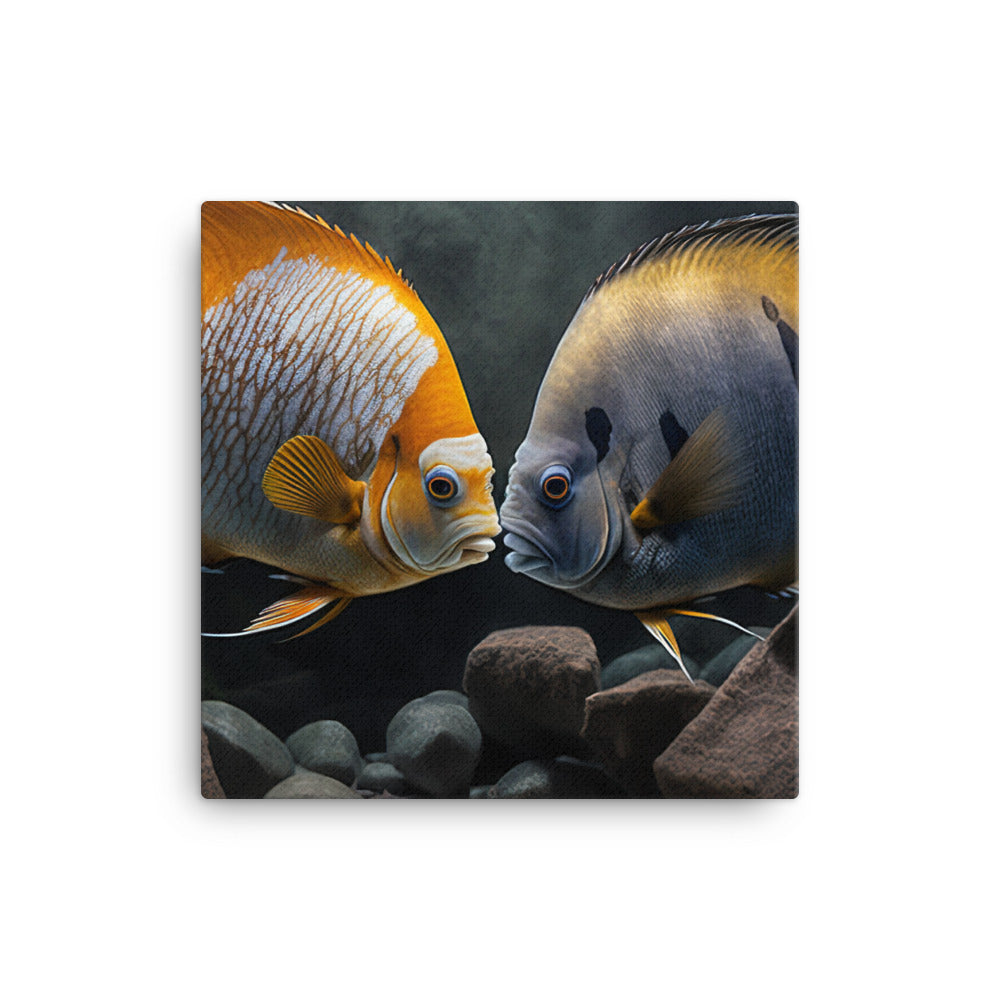 A pair of angelfish guarding their eggs canvas - Posterfy.AI