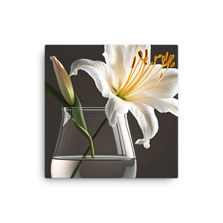 Large white lily by placing it in a simple glass vase canvas - Posterfy.AI