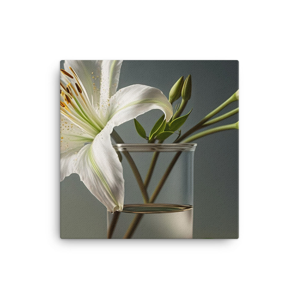Large white lily by placing it in a simple glass vase canvas - Posterfy.AI