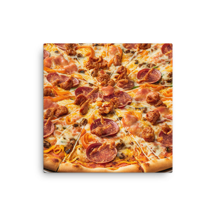 A meat lover's pizza loaded with spicy pepperoni canvas - Posterfy.AI