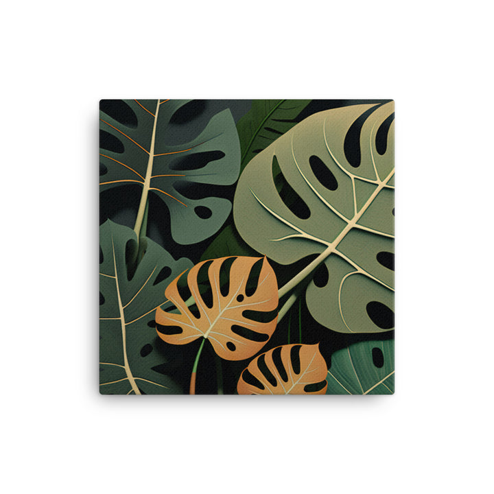 Monstera leaves in vibrant colors canvas - Posterfy.AI