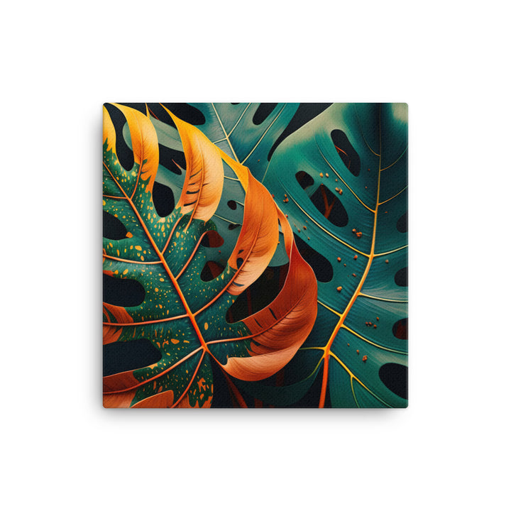 Monstera leaves in vibrant colors canvas - Posterfy.AI