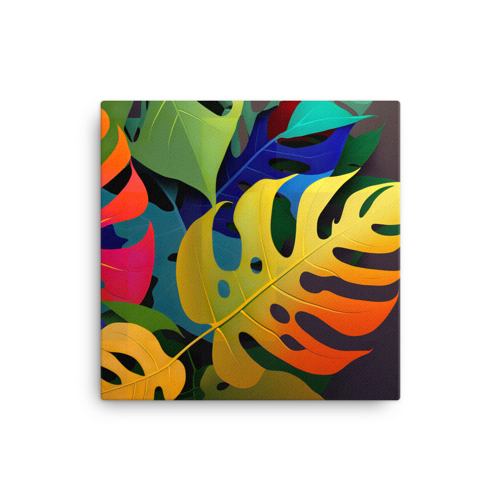 Monstera leaves in vibrant colors canvas - Posterfy.AI