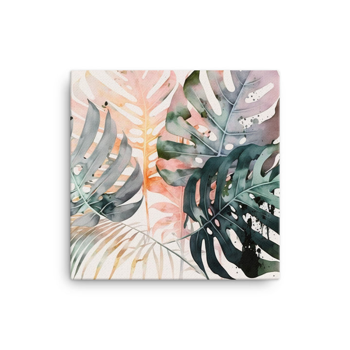 Monstera leaves in pale pastel colors canvas - Posterfy.AI