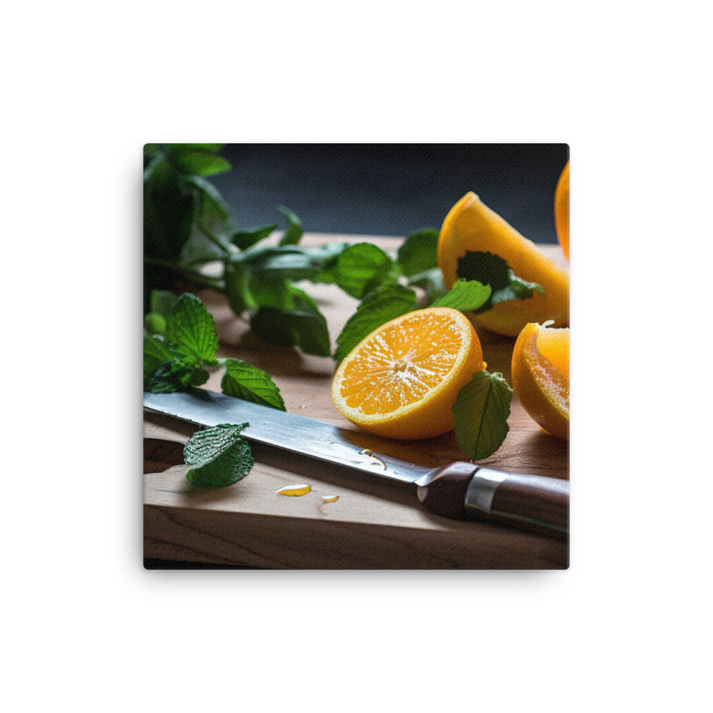 Oranges on a Cutting Board canvas - Posterfy.AI