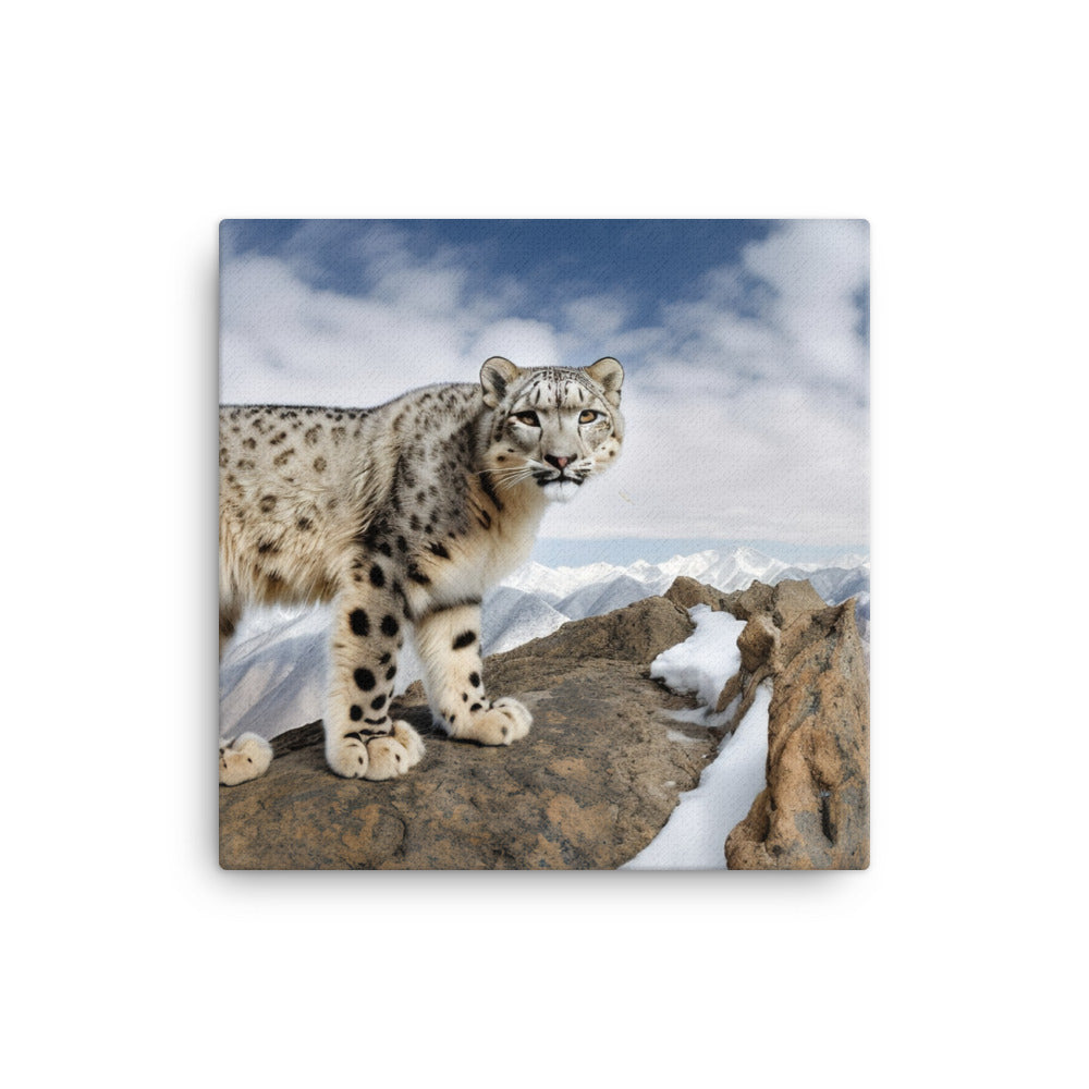 A Snow Leopard perched on a rocky outcrop canvas - Posterfy.AI