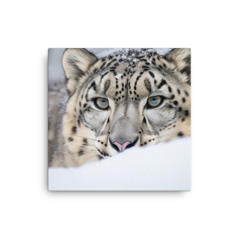 A Snow Leopard hiding in the snow canvas - Posterfy.AI