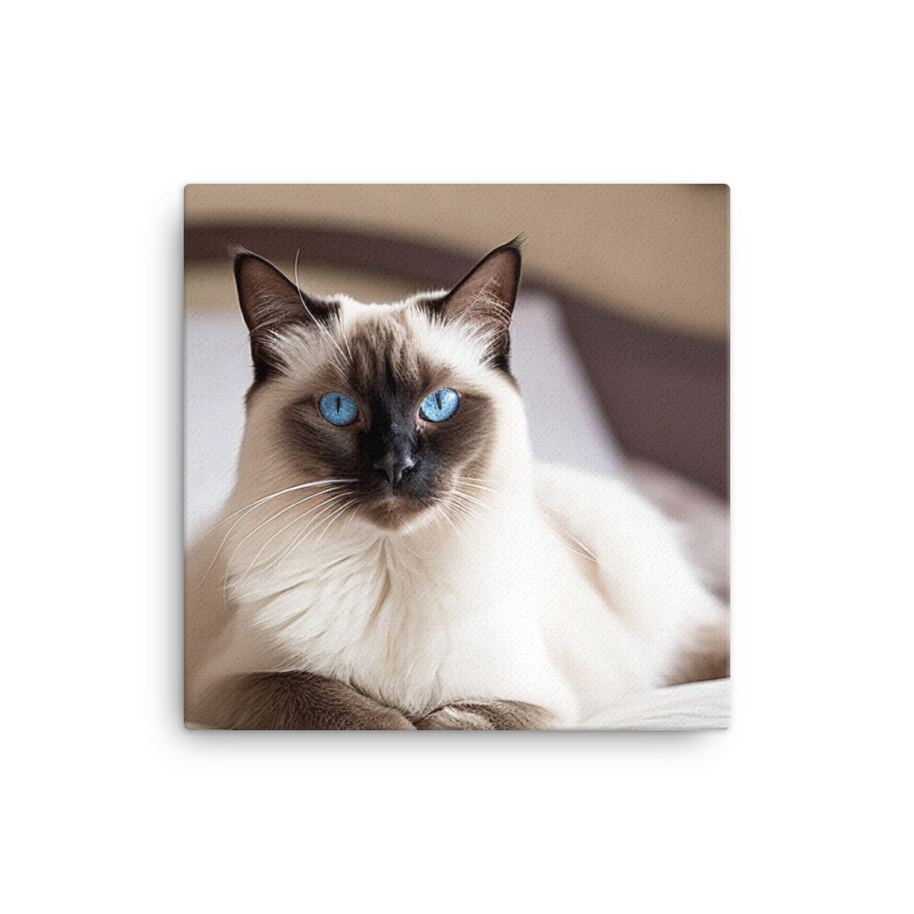 Majestic Balinese Cat Sitting on the Bed canvas - Posterfy.AI