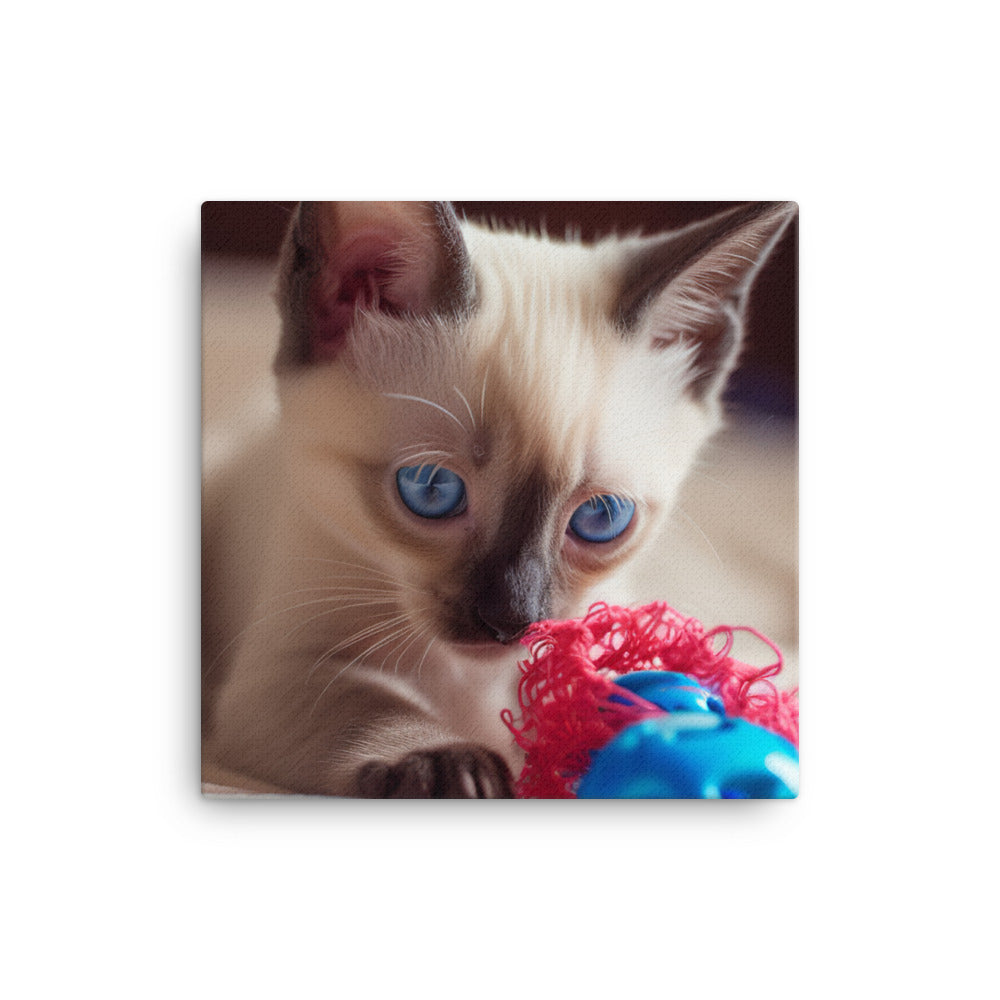 Adorable Balinese Kitten Playing with Toy canvas - Posterfy.AI