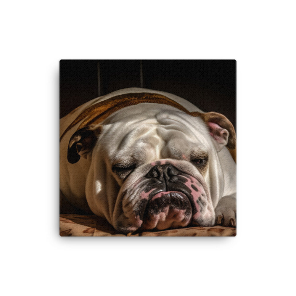 Sleepy Bulldog in His Bed canvas - Posterfy.AI