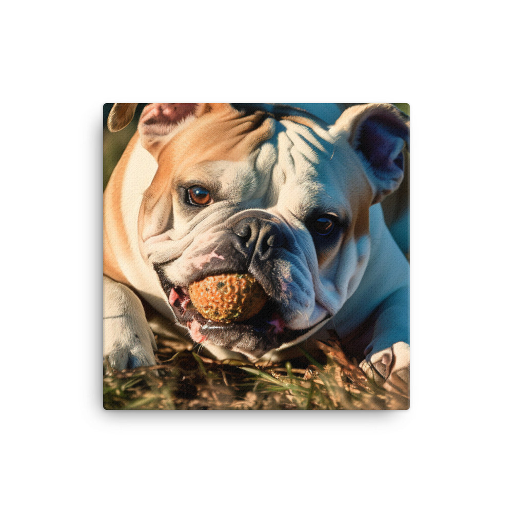 Silly Bulldog: Playful Pup with a Toy canvas - Posterfy.AI