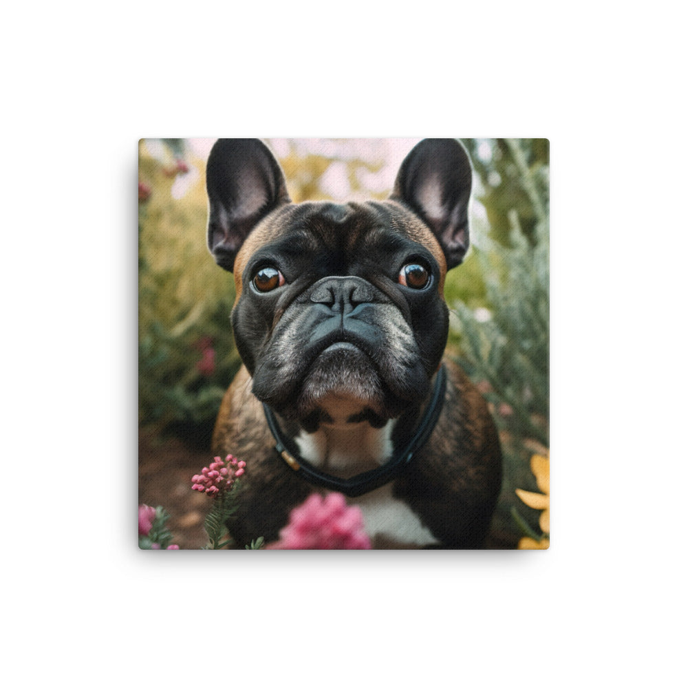 Frenchie in the garden canvas - Posterfy.AI