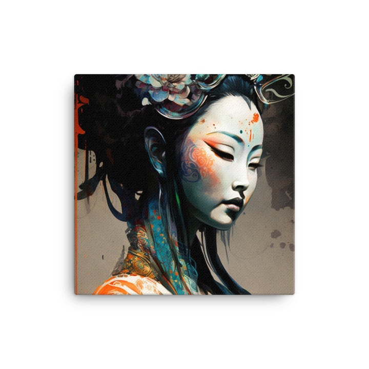 Oriental girl in contemporary ornamental style canvas - Posterfy.AI