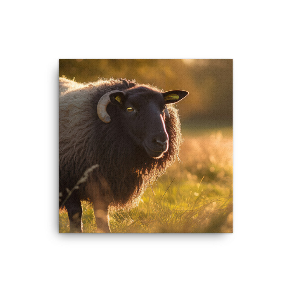 Adorable Suffolk Sheep Grazing in the Sunset canvas - Posterfy.AI