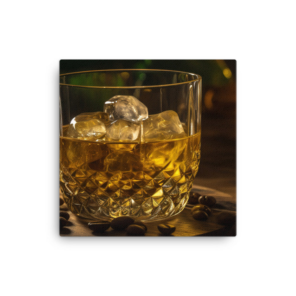 Golden Rum on the Rocks canvas - Posterfy.AI