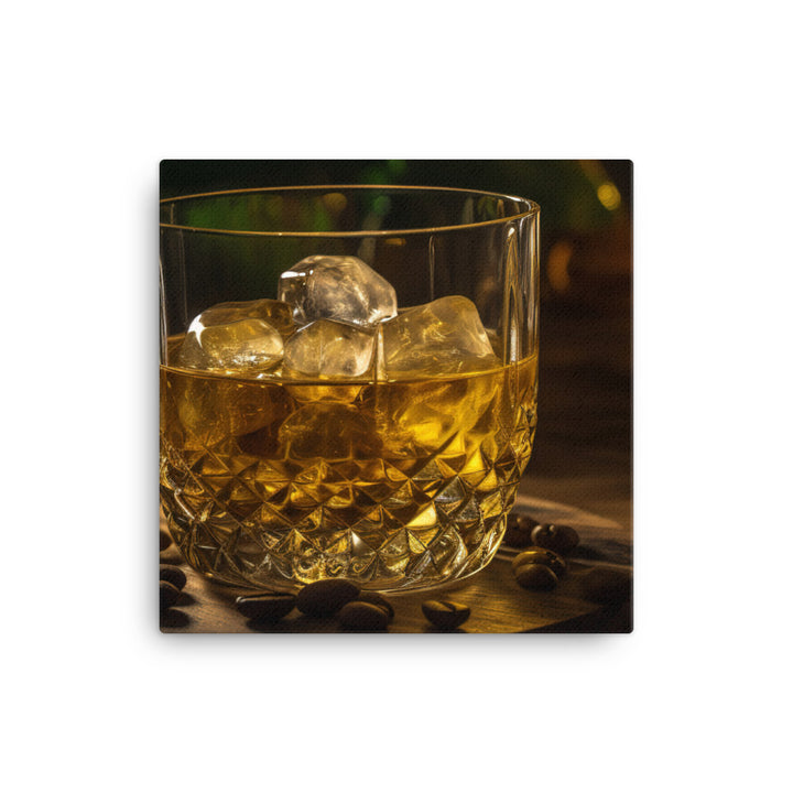 Golden Rum on the Rocks canvas - Posterfy.AI