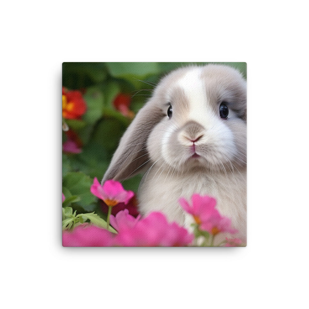 Adorable Mini Lop Bunny in a Garden canvas - Posterfy.AI