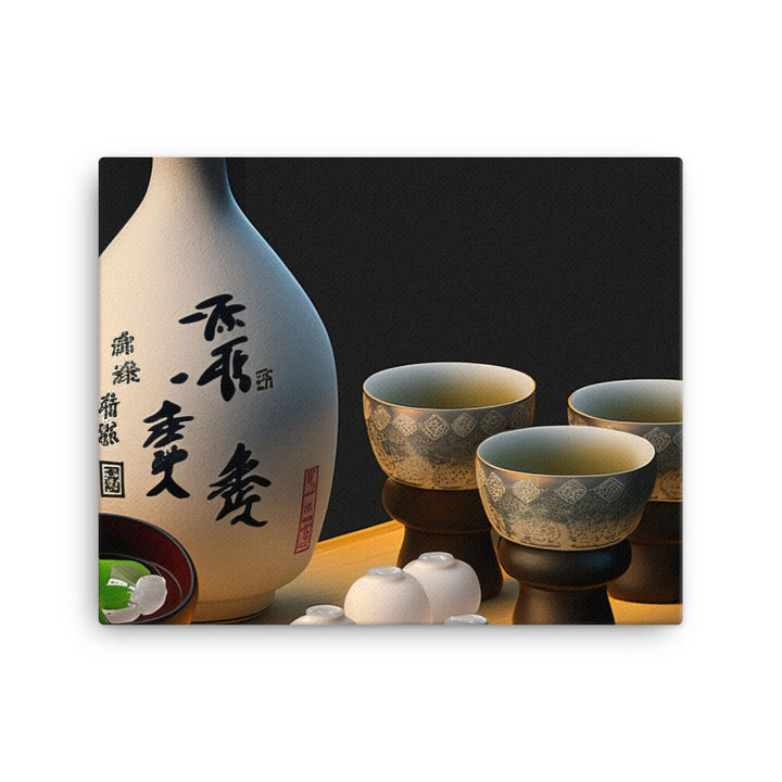 A traditional Japanese sake set with a tokkuri (sake bottle) and ochoko (sake-cups) canvas - Posterfy.AI