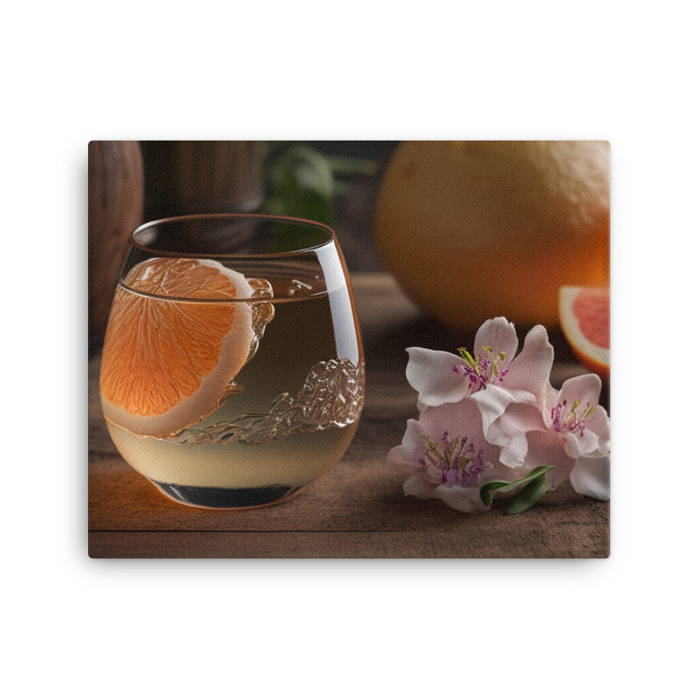 A side view of a clear glass of junmai ginjo sake with a floral aroma canvas - Posterfy.AI