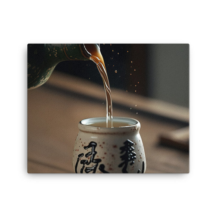 A Close-Up of a hand pouring hot sake canvas - Posterfy.AI