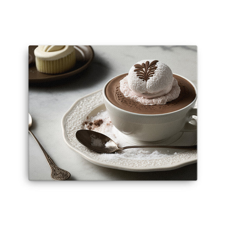 A frothy cappuccino, with a heart shaped foam design and a dusting of cocoa powder canvas - Posterfy.AI