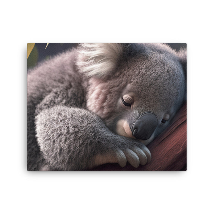 A sleepy baby koala curled up in a tree canvas - Posterfy.AI