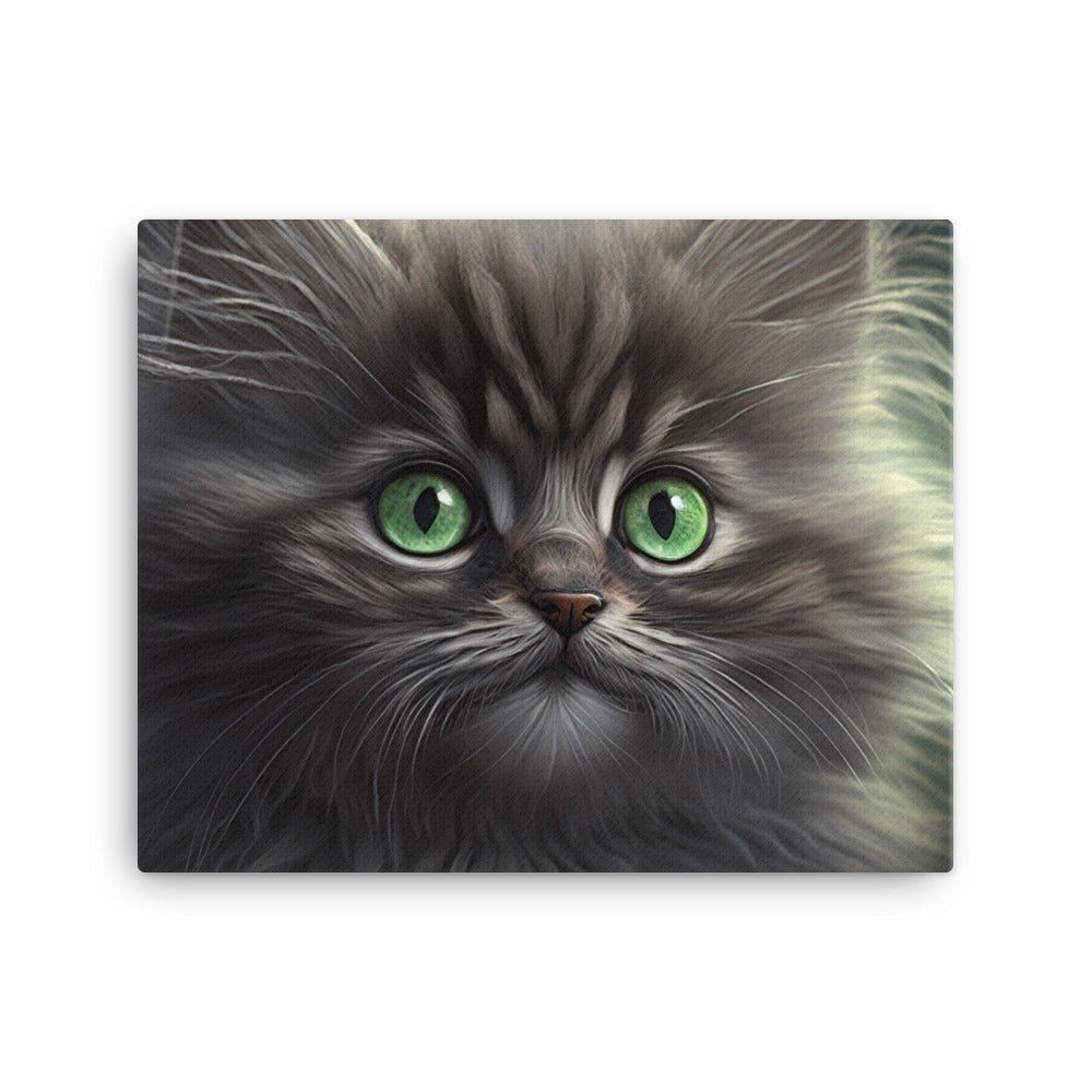 A fluffy gray kitten with bright green eyes canvas - Posterfy.AI