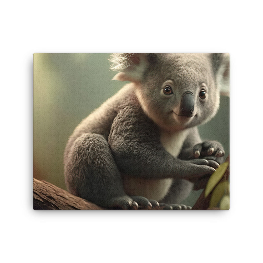 A majestic koala perched at the top of a tall eucalyptus tree canvas - Posterfy.AI