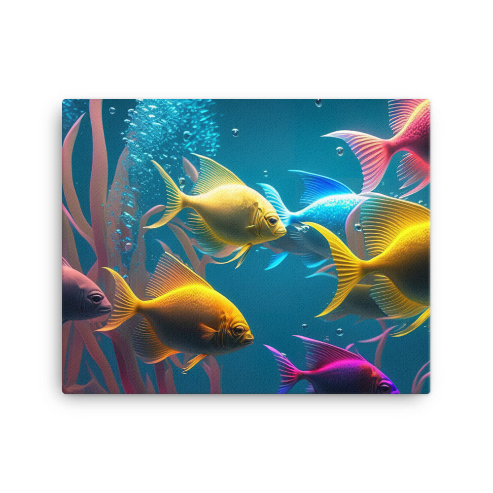 Neon tetras and their colorful companions canvas - Posterfy.AI