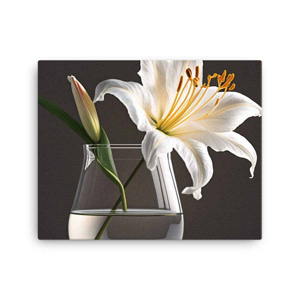 Large white lily by placing it in a simple glass vase canvas - Posterfy.AI