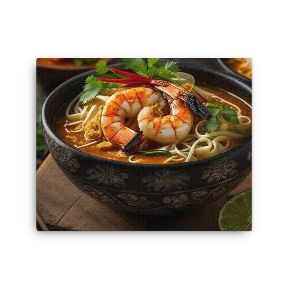 A hearty bowl of laksa with prawns canvas - Posterfy.AI