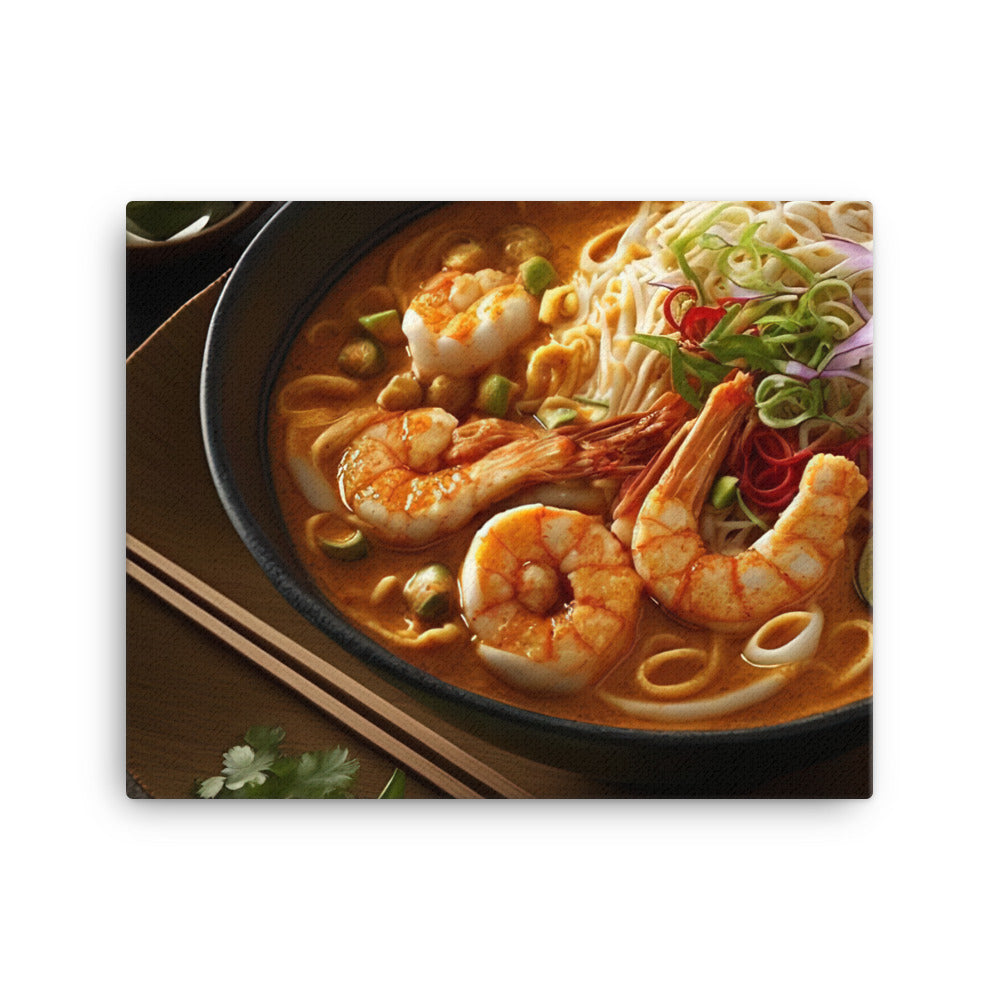 A hearty bowl of laksa with prawns canvas - Posterfy.AI