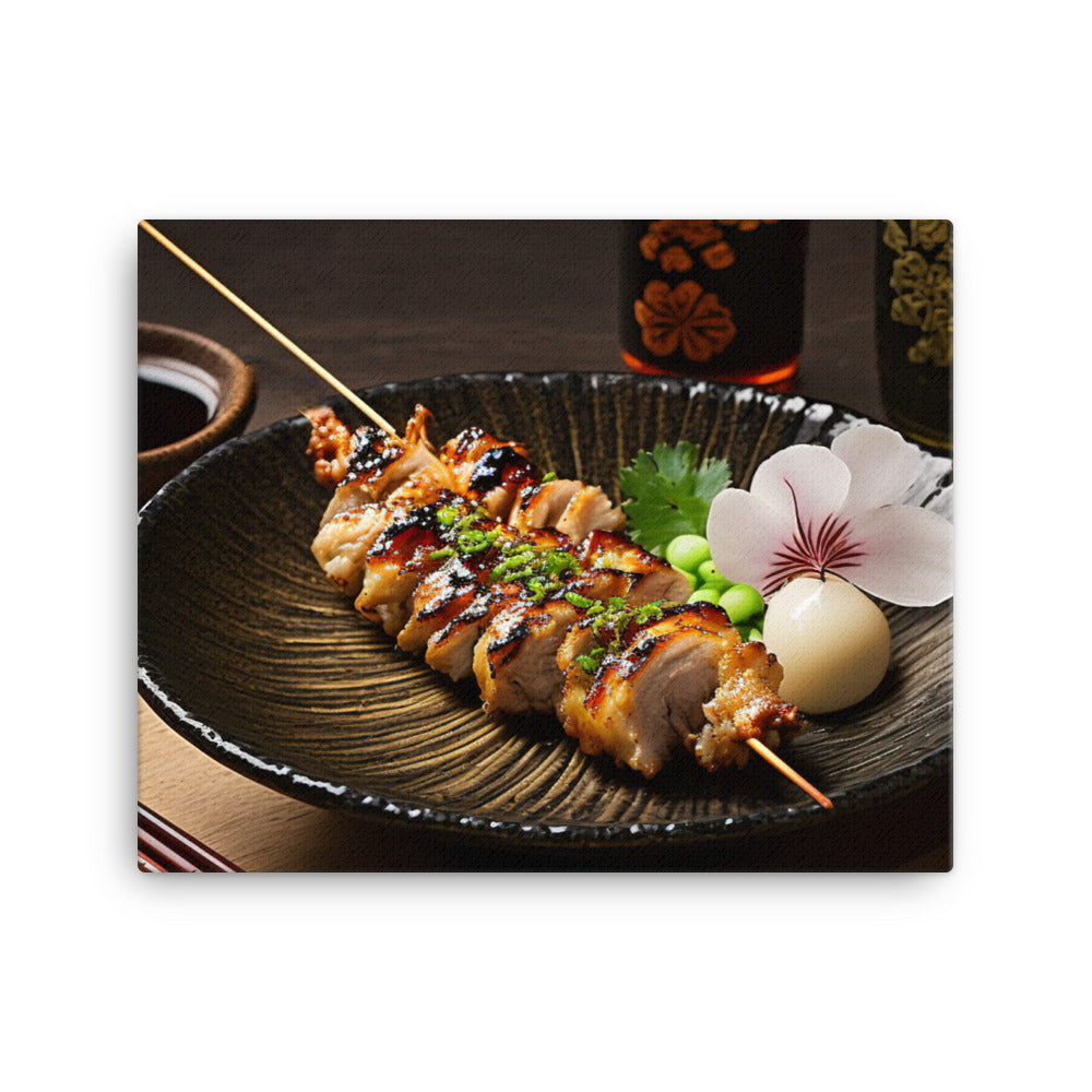 A Delicious Japanese Grilled Chicken Skewer Dish canvas - Posterfy.AI