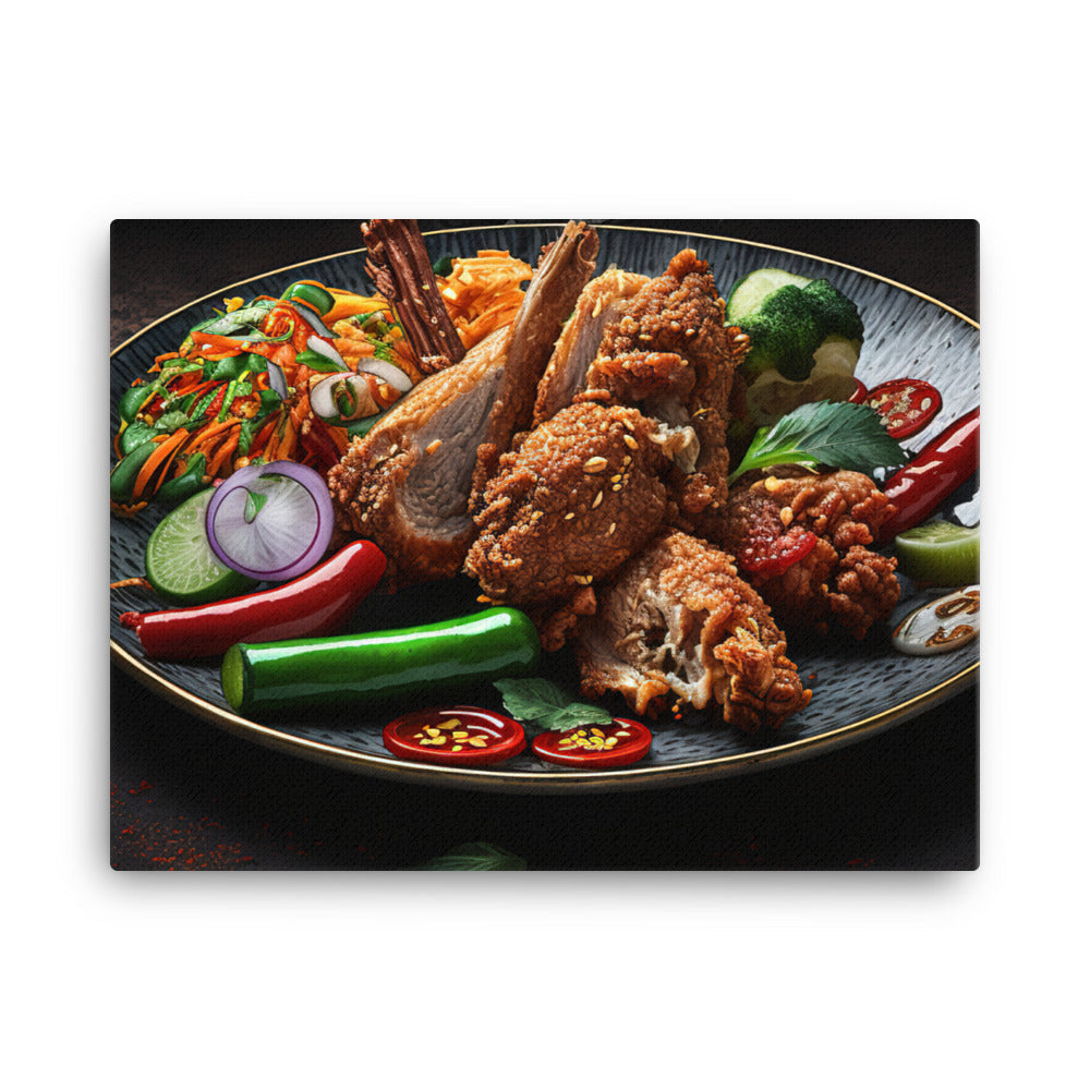 A plate of crispy and juicy fried chicken canvas - Posterfy.AI