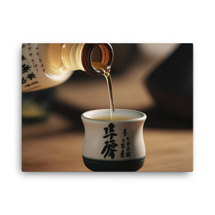 A Close-Up of a hand pouring hot sake canvas - Posterfy.AI