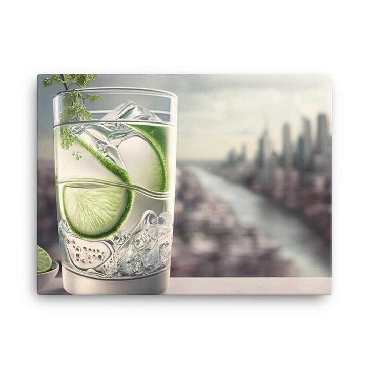 A refreshing gin and tonic with a slice of lime canvas - Posterfy.AI