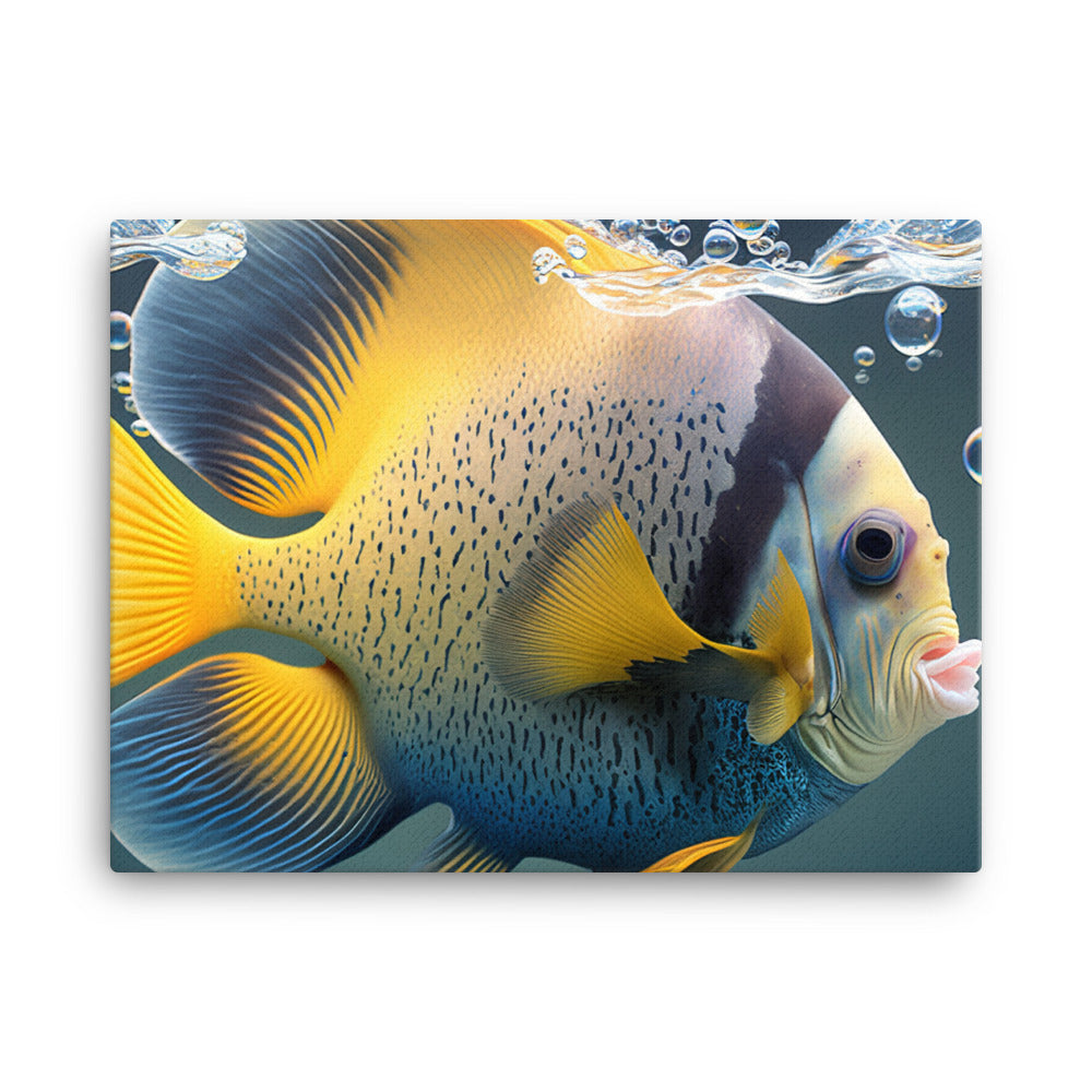 A majestic angelfish gliding gracefully through a sea of bubbles canvas - Posterfy.AI