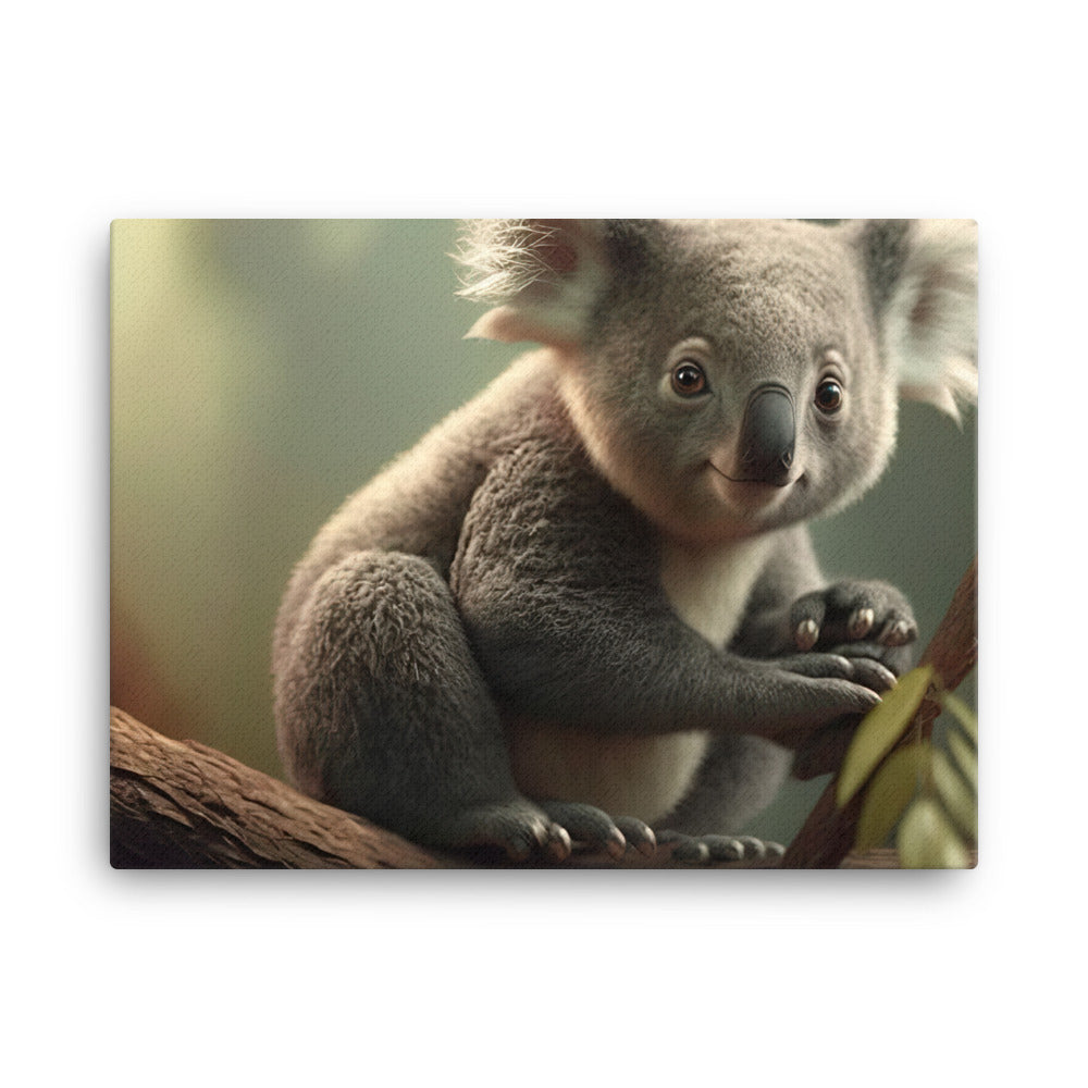 A majestic koala perched at the top of a tall eucalyptus tree canvas - Posterfy.AI